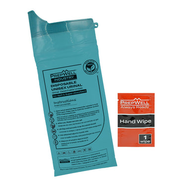 Individually Wrapped Uni-Sex Urinal Bag 100% Recycled with Super Absorbent Pouch & Hand Wipe - 100 Individually Wrapped Units - Ten 10 Count Bags
